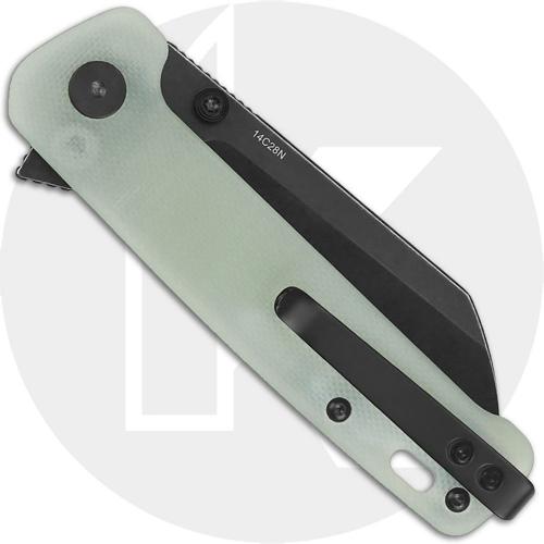 QSP Penguin Button Lock QS130-B2 Knife - Black Stonewash 14C28N Sheepsfoot - Jade G10 - Flipper Folder