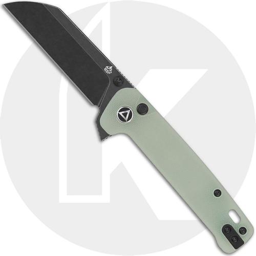 QSP Penguin Button Lock QS130-B2 Knife - Black Stonewash 14C28N Sheepsfoot - Jade G10 - Flipper Folder