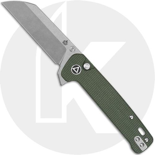 QSP Penguin Button Lock QS130-C1 Knife - Stonewash 14C28N Sheepsfoot - Green Micarta - Flipper Folder