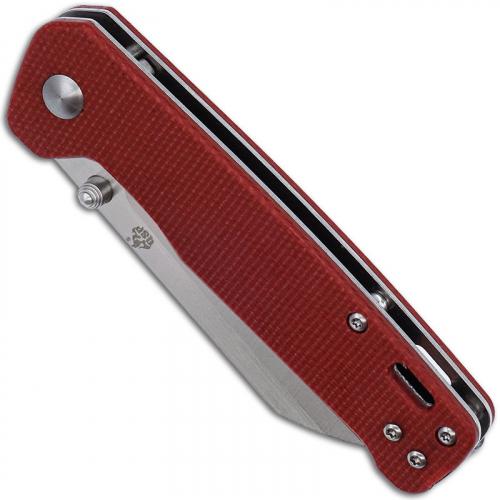 QSP Penguin Knife QS130-D - 2 Tone Satin D2 Sheepfoot - Red Linen Micarta - Liner Lock Folder