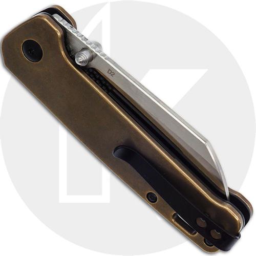 QSP Penguin Knife QS130-F - 2 Tone Satin D2 Sheepfoot - Brass Handle - Liner Lock Folder