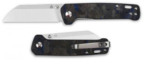 QSP Penguin Knife QS130-TBL - Satin D2 Sheepfoot - Shredded Black and Blue Carbon Fiber Overlay G10 - Liner Lock