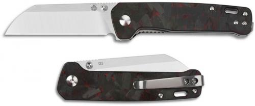 QSP Penguin Knife QS130-TRD - Satin D2 Sheepfoot - Shredded Black and Red Carbon Fiber Overlay G10 - Liner Lock
