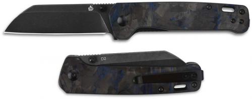 QSP Penguin Knife QS130-UBL - Black D2 Sheepfoot - Shredded Black and Blue Carbon Fiber Overlay G10 - Liner Lock