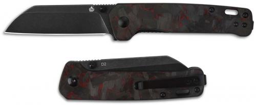 QSP Penguin Knife QS130-URD - Black D2 Sheepfoot - Shredded Black and Red Carbon Fiber Overlay G10 - Liner Lock