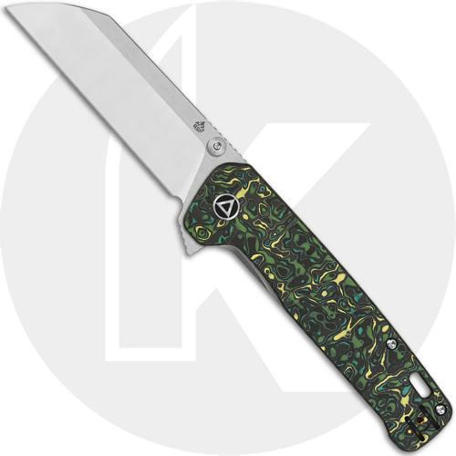 QSP Penguin Plus QS130XL-F1 Knife - Satin 20CV Sheepsfoot - Yellow, Green, and Black Carbon Fiber / Titanium - Flipper Folder
