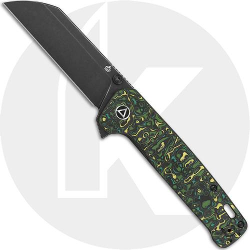 QSP Penguin Plus QS130XL-F2 Knife - Black Stonewash 20CV Sheepsfoot - Yellow, Green, and Black Carbon Fiber / Black Stonewash Titanium - Flipper Folder