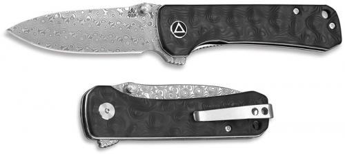 QSP Hawk Knife QS131-A - Damascus Drop Point - Black Carbon Fiber - Liner Lock Flipper Folder