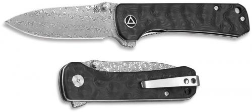 QSP Hawk Knife QS131-A - Damascus Drop Point - Black Carbon Fiber - Liner Lock Flipper Folder