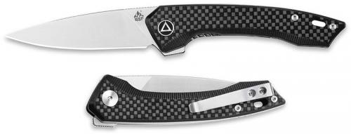 QSP Leopard Knife QS135-A - Satin 14C28N Drop Point - Black G10 / Carbon Fiber - Liner Lock Flipper Folder