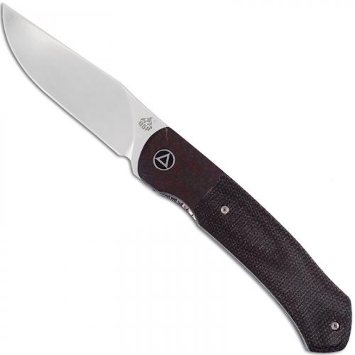 QSP Gannet Knife QS137-A - Satin 154CM Clip Point - Black Micarta with Red Carbon Fiber Bolster - Liner Lock Flipper Tang Folder