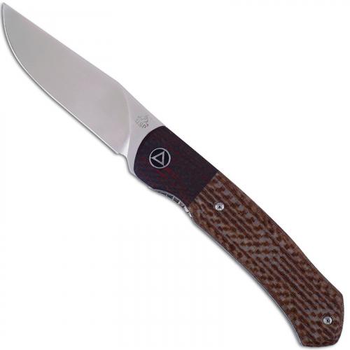 QSP Gannet Knife QS137-B - Satin 154CM Clip Point - Brown Micarta with Red Carbon Fiber Bolster - Liner Lock Flipper Tang Folder