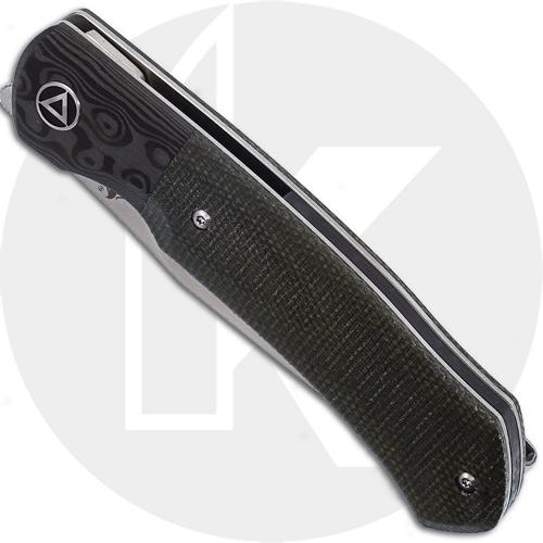QSP Gannet Knife QS137-C - Satin 154CM Clip Point - Green Micarta with Black Carbon Fiber Bolster - Liner Lock Flipper Tang Fold
