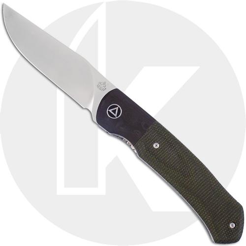 QSP Gannet Knife QS137-C - Satin 154CM Clip Point - Green Micarta with Black Carbon Fiber Bolster - Liner Lock Flipper Tang Folder