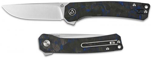 QSP Osprey Knife QS139-G1 - Satin 14C28N - Shredded Black and Blue Carbon Fiber Overlay G10 - Liner Lock