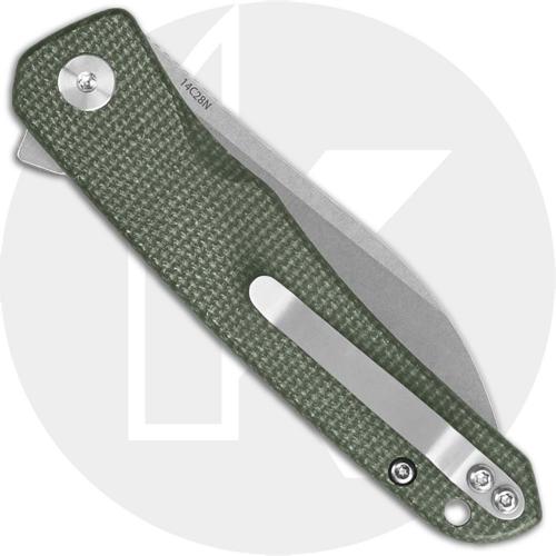 QSP Otter QS140-E1 Knife - Stonewash 14C28N Sheepsfoot - Green Micarta - Flipper Folder