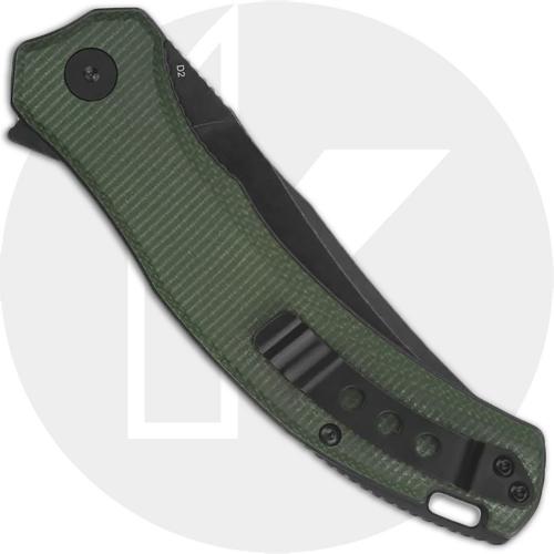 QSP Walrus QS151-C2 Knife - Blackwash D2 Trailing Point - Green Micarta - Flipper Folder