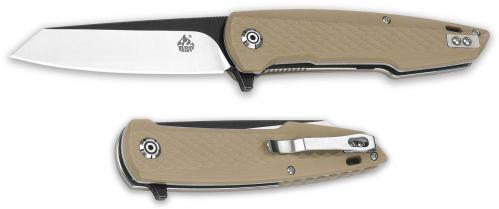 QSP Phoenix Knife QS108-A - Black / Satin D2 Reverse Tanto - Tan G10 - Liner Lock Flipper Folder