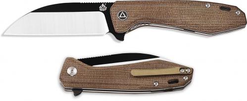 QSP Pelican Knife QS118-A - Black / Satin S35VN Sheepfoot - Brown Micarta - Liner Lock Flipper Folder