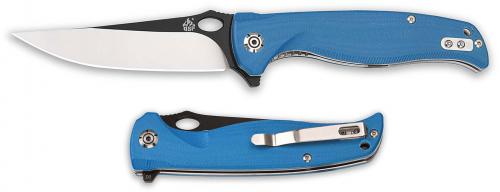 QSP Gavial Knife QS126-A - Black / Satin D2 Clip Point - Blue G10 - Liner Lock Flipper Folder
