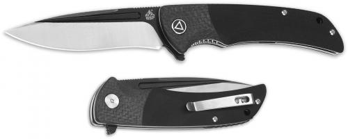 QSP Harpyie Knife QS129-A - Black / Satin S35VN Drop Point - Black G10 and Carbon Fiber - Liner Lock Flipper Folder
