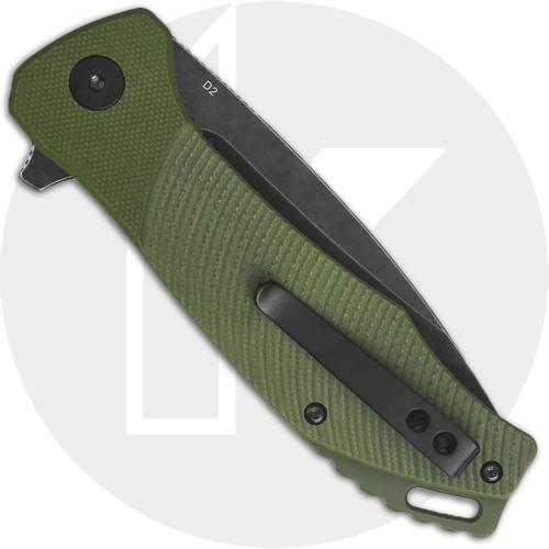 QSP Raven QS122-B2 Knife - Black Stonewash D2 Drop Point - Green G10 - Flipper Folder
