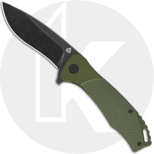 QSP Raven QS122-B2 Knife - Black Stonewash D2 Drop Point - Green G10 - Flipper Folder