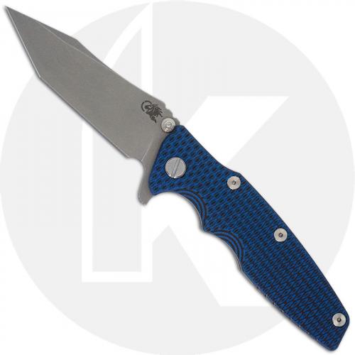 Hinderer Knives Eklipse Gen 2 - 3.5 Inch Tanto - Working Finish - 20CV - Tri Way Pivot - Blue / Black G-10 / Battle Bronze Ti