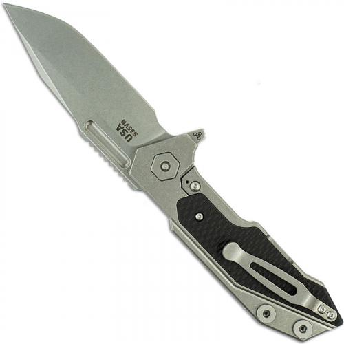 Hinderer Knives Full Track Knife - Spanto - Stonewash - Tri Way Pivot - Black G10