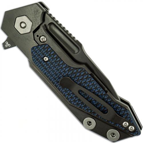 Hinderer Knives Full Track Knife - Spanto - Stonewash Black DLC - Tri Way Pivot - Ti / Blue / Black G10