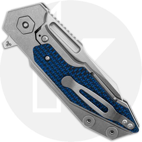 Rick Hinderer Full Track Knife - Stonewash S45VN Wharncliffe - Stonewash Titanium with Blue/Black G10 Insert - USA Made