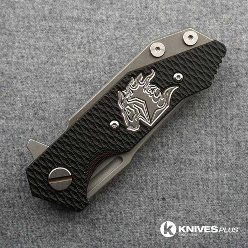 Hinderer Knives Half Track Spearpoint Knife - Working Finish - Horse Engraved w/Textured Lockside - Red/Black G10 Cutout