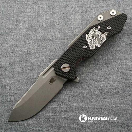 Hinderer Knives Half Track Spearpoint Knife - Working Finish - Horse Engraved w/Textured Lockside - Red/Black G10 Cutout