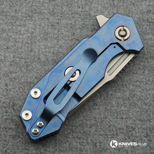 Hinderer Knives Half Track Tanto Knife - Stonewash - Blue Ano w/Smooth Lockside - Black G10 Handle