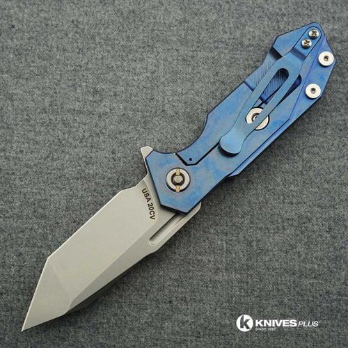 Hinderer Knives Half Track Tanto Knife - Stonewash - Blue Ano w/Smooth Lockside - Black G10 Handle