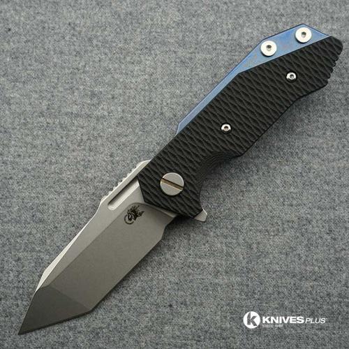 Hinderer Knives Half Track Tanto Knife - Stonewash - Blue Ano w/Smooth Lockside - Black G10 Handle