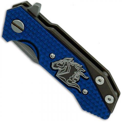 Hinderer Knives Half Track Spearpoint Knife - Battle Bronze Ano - Working Finish - Horse Engraved w/Textured Lockside - Blue/Bla