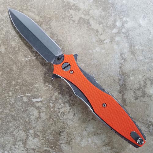 Rick Hinderer Maximus Knife 3.5 Inch Stonewash Double Edge Flipper Folder Orange G10 Frame Lock