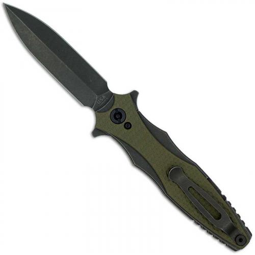 Hinderer Knives Maximus Dagger Knife - Battle Black DLC - Black Out Hardware - OD Green G10 Handle