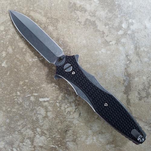 Rick Hinderer Maximus Knife 3.5 Inch Stonewash Double Edge Flipper Folder Red Black G10 Frame Lock