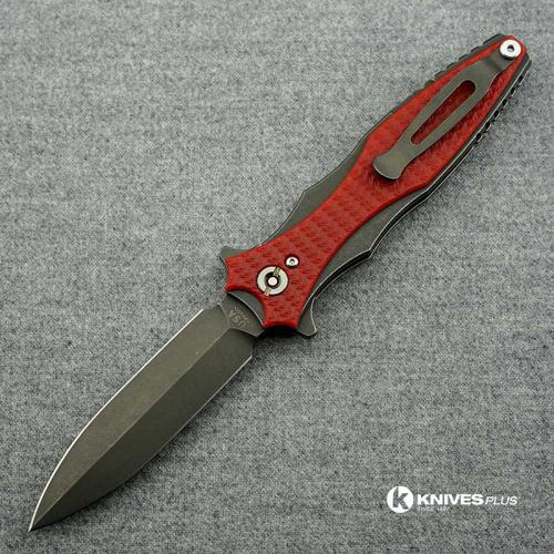 Hinderer Knives Maximus Dagger Knife - Battle Black DLC - Red G10 Handle