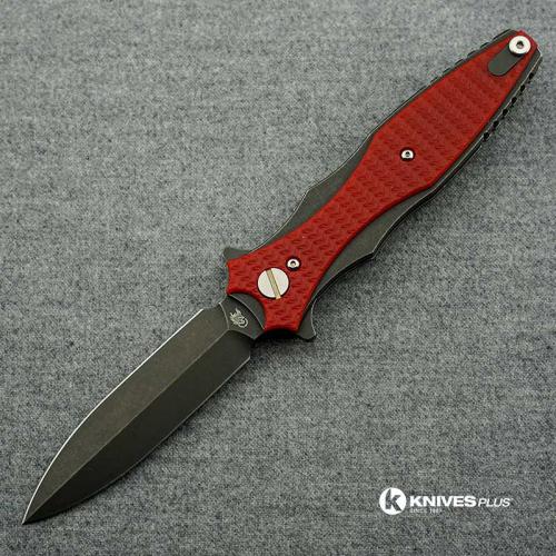 Hinderer Knives Maximus Dagger Knife - Battle Black DLC - Red G10 Handle