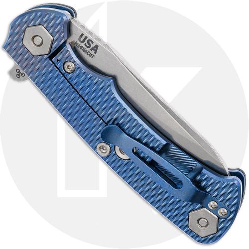 Rick Hinderer Project X Knife - Stonewash CPM MagnaCut Sheepsfoot - Black G10 / Stonewash Blue Titanium - USA Made