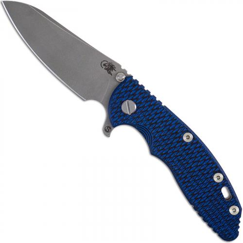 Hinderer Knives SKINNY XM-18 3.5 Inch Knife - Sheepsfoot - Working Finish - Tri Way Pivot - Blue / Black G-10