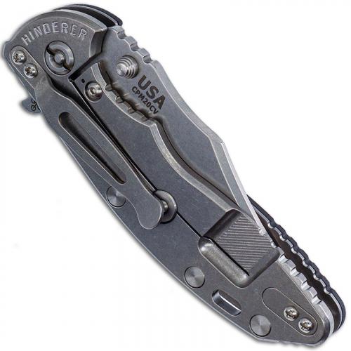 Hinderer Knives XM-18 3.5 Inch Knife - Bowie - Stonewash Finish - Tri Way Pivot - Black G-10