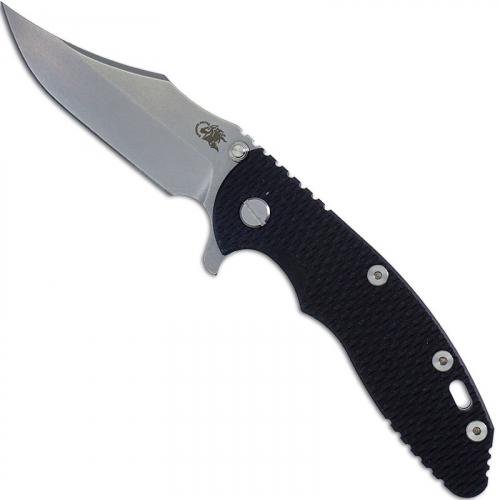 Hinderer Knives XM-18 3.5 Inch Knife - Bowie - Stonewash Finish - Tri Way Pivot - Black G-10