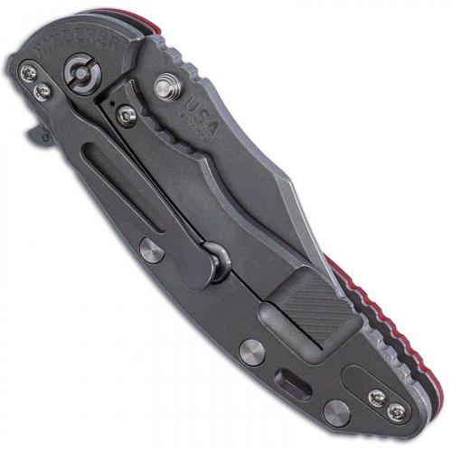 Hinderer Knives XM-18 3.5 Inch Knife - Bowie - Working Finish - Tri Way Pivot - Red G-10