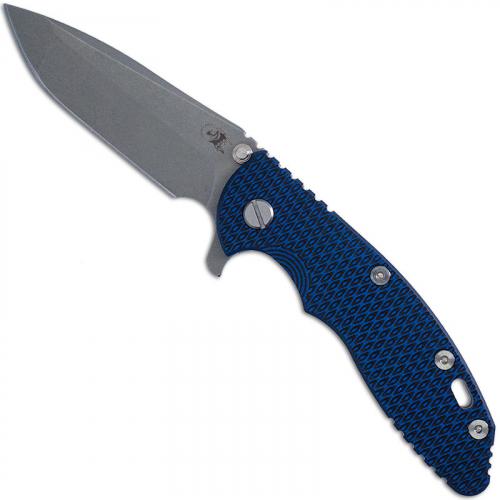 Hinderer Knives XM-18 3.5 Inch Knife - Spanto - Working Finish - S45VN - Tri Way Pivot - Blue / Black G-10