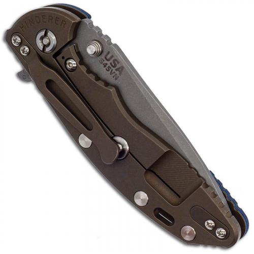 Hinderer Knives XM-18 3.5 Inch Knife - Spanto - Working Finish - S45VN - Tri Way Pivot - Battle Bronze - Blue / Black G-10