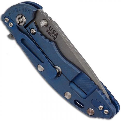 Hinderer Knives XM-18 3.5 Inch Knife - Spanto - Working Finish - S45VN - Tri Way Pivot - Battle Blue - Blue / Black G-10